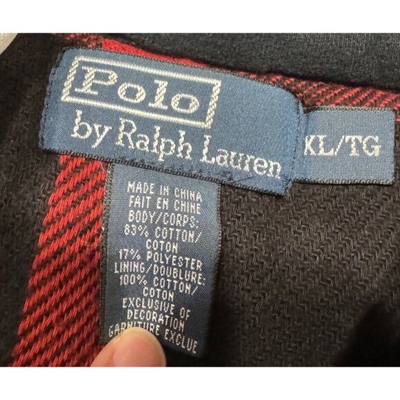 Polo Ralph Lauren Vest Quilted Plaid Lining Men XL Black Red Plaid Snap - Picture 4 of 6